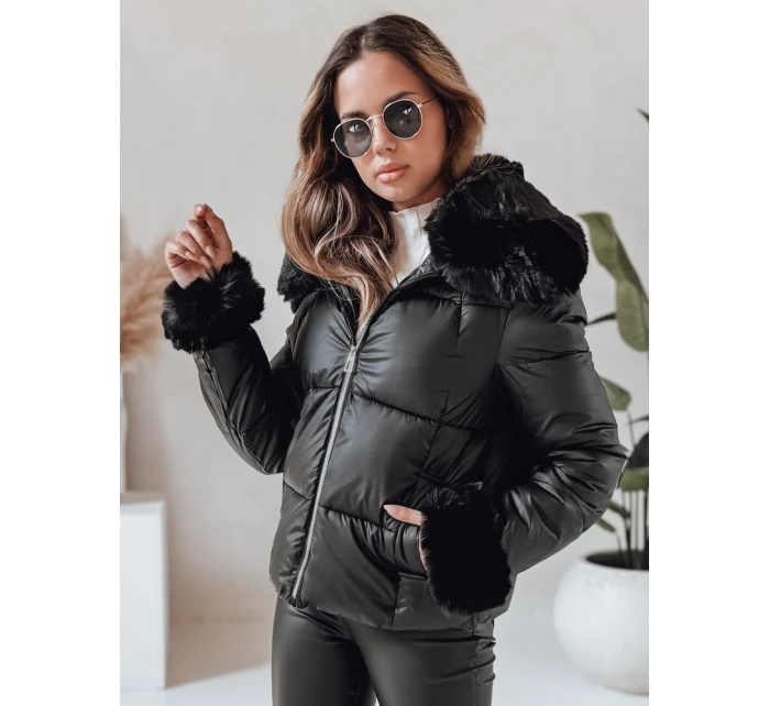 Dámská krátká bunda s kožešinou černá Dstreet TY5067 Dámská krátká bunda s kožešinou černá Dstreet TY5067