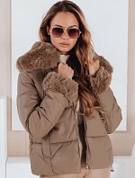 Dámská prošívaná krátká bunda s kožešinou FashionStreet camel TY5069