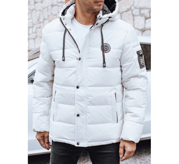 Pánská prošívaná zimní bunda s kapucí bílá Dstreet TX5056 Pánská prošívaná zimní bunda s kapucí bílá Dstreet TX5056