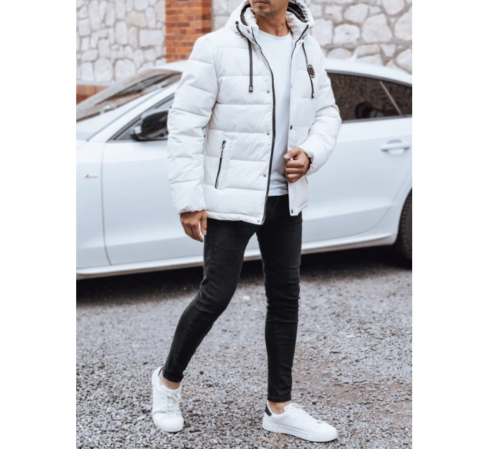 Pánská prošívaná zimní bunda s kapucí bílá Dstreet TX5056 Pánská prošívaná zimní bunda s kapucí bílá Dstreet TX5056