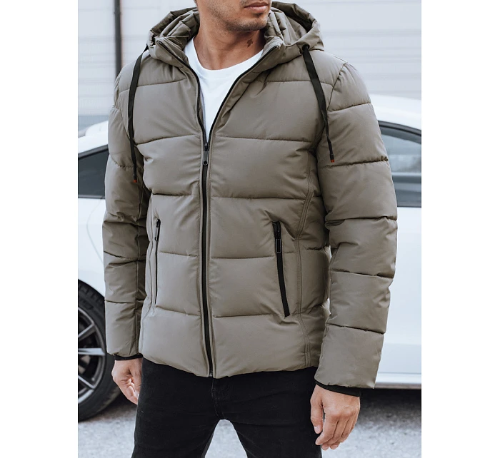Pánská prošívaná zimní bunda s kapucí béžová FashionStreet TX5065 Pánská prošívaná zimní bunda s kapucí béžová FashionStreet TX5065