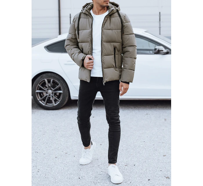 Pánská prošívaná zimní bunda s kapucí béžová FashionStreet TX5065 Pánská prošívaná zimní bunda s kapucí béžová FashionStreet TX5065