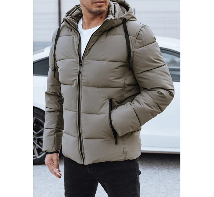 Pánská prošívaná zimní bunda s kapucí béžová FashionStreet TX5065 Pánská prošívaná zimní bunda s kapucí béžová FashionStreet TX5065