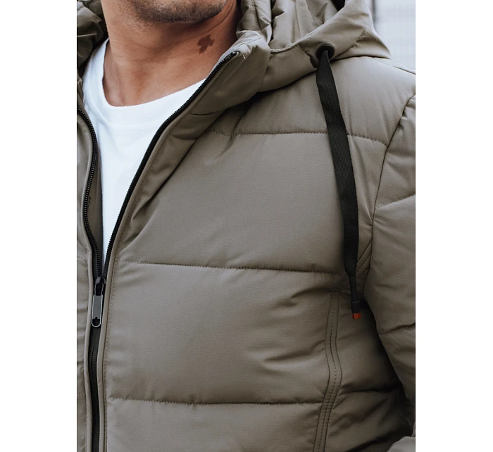 Pánská prošívaná zimní bunda s kapucí béžová FashionStreet TX5065 Pánská prošívaná zimní bunda s kapucí béžová FashionStreet TX5065