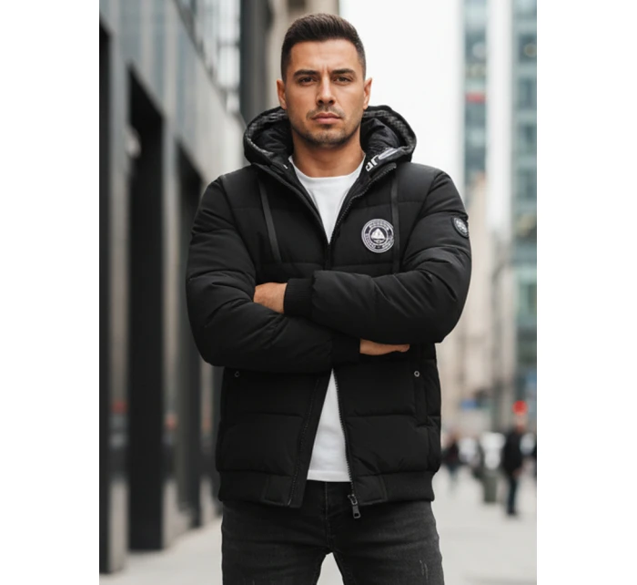 Pánská prošívaná zimní bunda s kapucí černá Dstreet TX5072 Pánská prošívaná zimní bunda s kapucí černá Dstreet TX5072