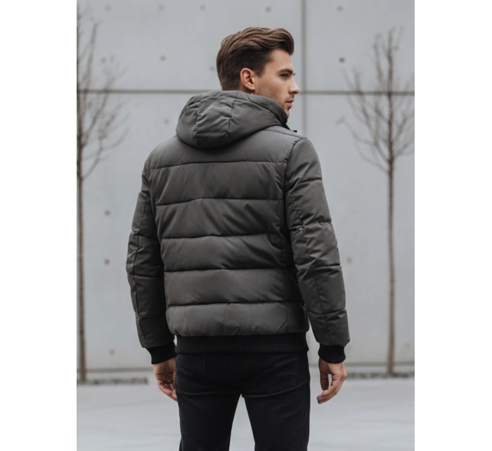 Pánská prošívaná zimní bunda s kapucí šedá Dstreet TX5073 Pánská prošívaná zimní bunda s kapucí šedá Dstreet TX5073