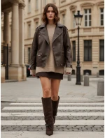 Dámské semišové kozačky na jehlovém podpatku hnědé Dstreet ZY1131