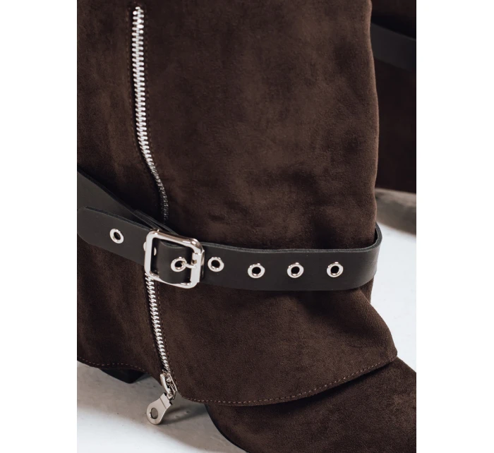 Dámské semišové kozačky na jehlovém podpatku hnědé Dstreet ZY1131 Dámské semišové kozačky na jehlovém podpatku hnědé Dstreet ZY1131