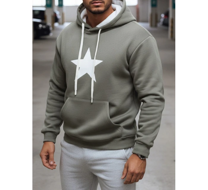 Pánská khaki mikina s kapucí Dstreet BX5928 Pánská khaki mikina s kapucí Dstreet BX5928