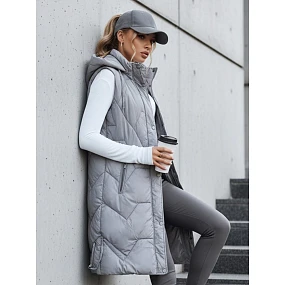Dámská dlouhá prošívaná šedá vesta FashionStreet TY5266 Dámská dlouhá prošívaná šedá vesta FashionStreet TY5266