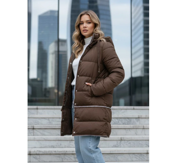 Dámská zimní dlouhá bunda hnědá Dstreet TY5475 Dámská zimní dlouhá bunda hnědá Dstreet TY5475