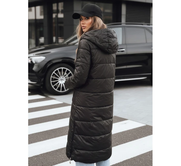 Dámská zimní dlouhá prošívaná bunda s kapucí černá Dstreet TY5482 Dámská zimní dlouhá prošívaná bunda s kapucí černá Dstreet TY5482