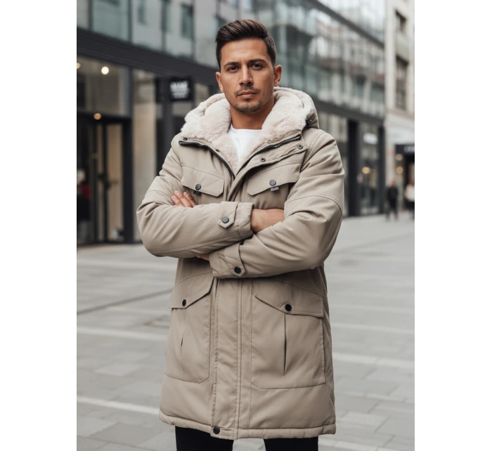 Pánská zimní bunda parka s kapucí béžová Dstreet TX4969z Pánská zimní bunda parka s kapucí béžová Dstreet TX4969z