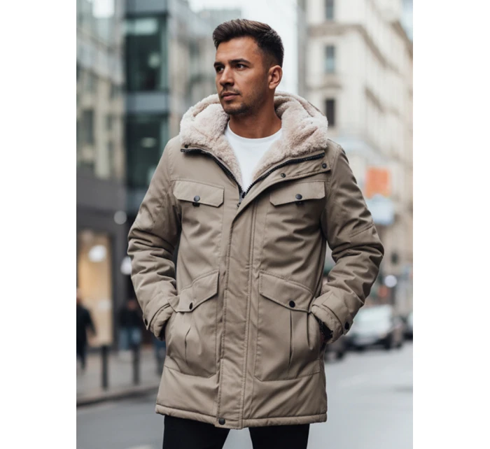 Pánská zimní bunda parka s kapucí béžová Dstreet TX4969z Pánská zimní bunda parka s kapucí béžová Dstreet TX4969z