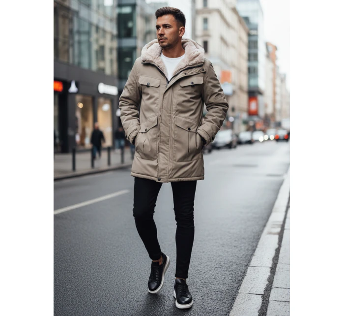 Pánská zimní bunda parka s kapucí béžová Dstreet TX4969z Pánská zimní bunda parka s kapucí béžová Dstreet TX4969z