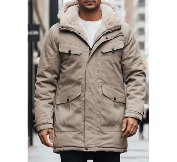Pánská zimní bunda parka s kapucí béžová Dstreet TX4969z Pánská zimní bunda parka s kapucí béžová Dstreet TX4969z