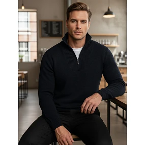 Pánský svetr se stojáčkem tmavě modrý Dstreet model 21995576 - FashionStreet Pánský svetr se stojáčkem tmavě modrý Dstreet model 21995576 - FashionStreet