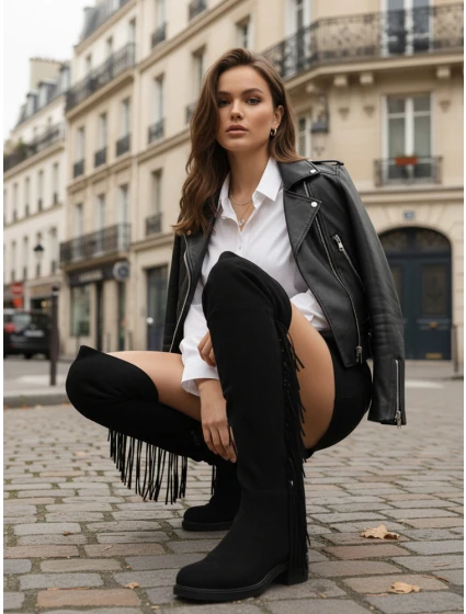 Dámské semišové černé kozačky Dstreet ZY1333 Dámské semišové černé kozačky Dstreet ZY1333