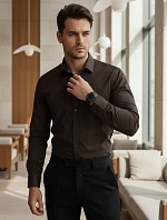 Pánská elegantní hladká tmavě hnědá košile REGULAR FIT FashionStreet DX2685