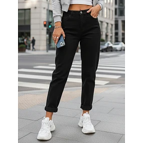 Dámské džíny mom fit s vysokým pasem černé FashionStreet UY2868 Dámské džíny mom fit s vysokým pasem černé FashionStreet UY2868