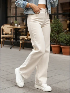 Dámské džíny s vysokým pasem a širokými nohavicemi béžové FashionStreet UY2870