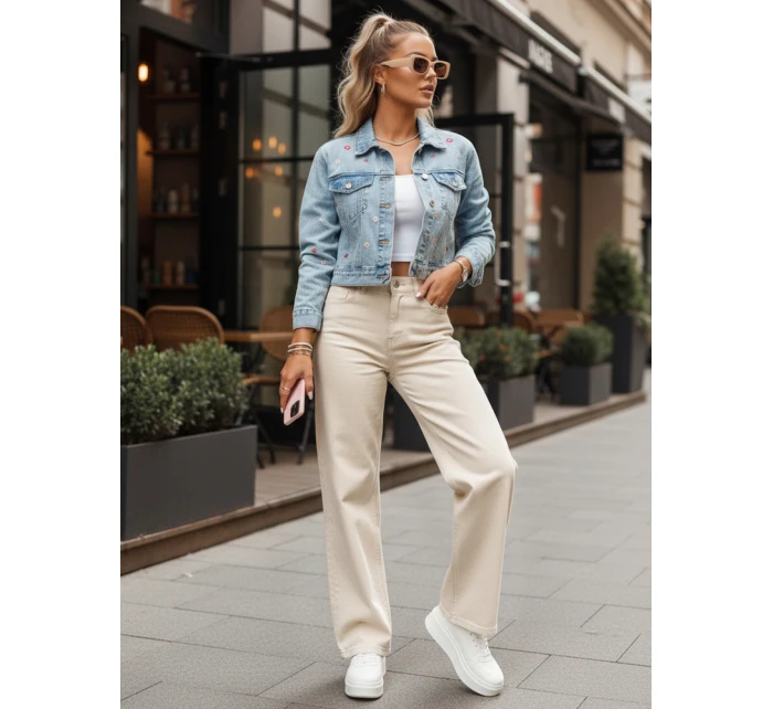 Dámské džíny s vysokým pasem a širokými nohavicemi béžové FashionStreet UY2870 Dámské džíny s vysokým pasem a širokými nohavicemi béžové FashionStreet UY2870