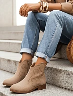 Dámské semišové prolamované béžové kozačky FashionStreet ZY1344