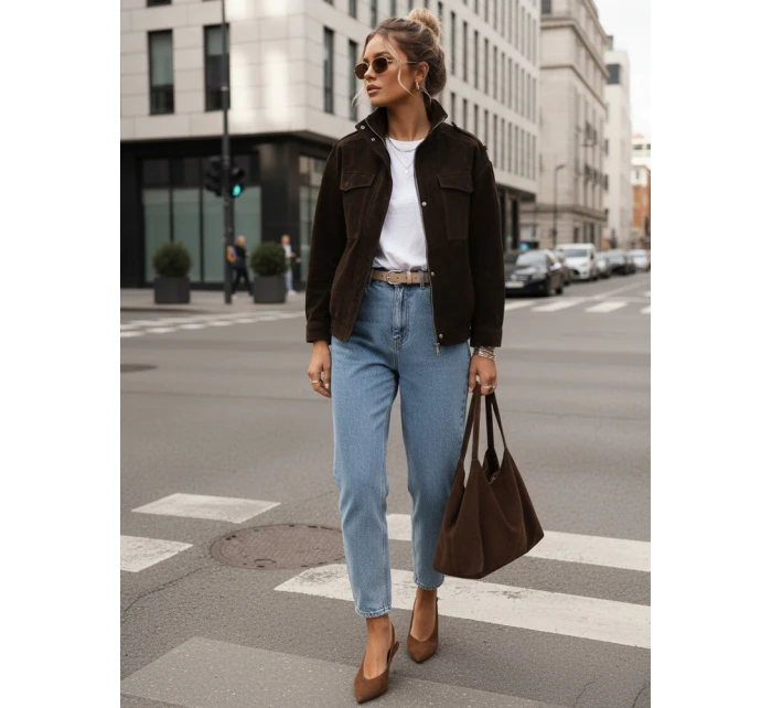 FashionStreet dámská semišová bunda bomber v čokoládové barvě TY5577 FashionStreet dámská semišová bunda bomber v čokoládové barvě TY5577