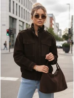 FashionStreet dámská semišová bunda bomber v čokoládové barvě TY5577 FashionStreet dámská semišová bunda bomber v čokoládové barvě TY5577