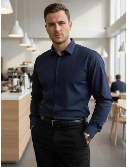 Pánská tmavě modrá vzorovaná košile slim fit FashionStreet DX2688 Pánská tmavě modrá vzorovaná košile slim fit FashionStreet DX2688