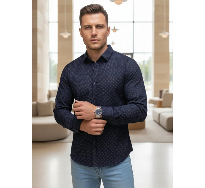 Pánská tmavě modrá vzorovaná košile slim fit FashionStreet DX2690 Pánská tmavě modrá vzorovaná košile slim fit FashionStreet DX2690