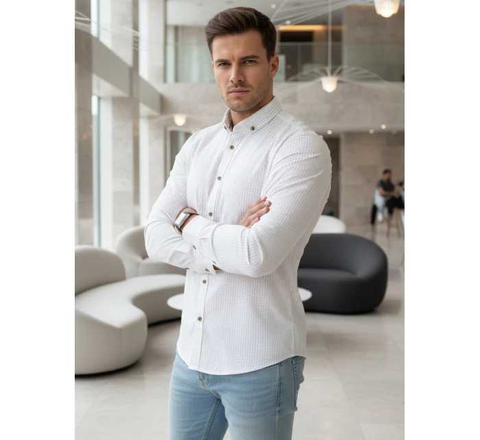 Pánská bílá vzorovaná košile slim fit FashionStreet DX2693 Pánská bílá vzorovaná košile slim fit FashionStreet DX2693