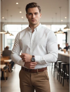 Pánská bílá vzorovaná košile slim fit FashionStreet DX2694