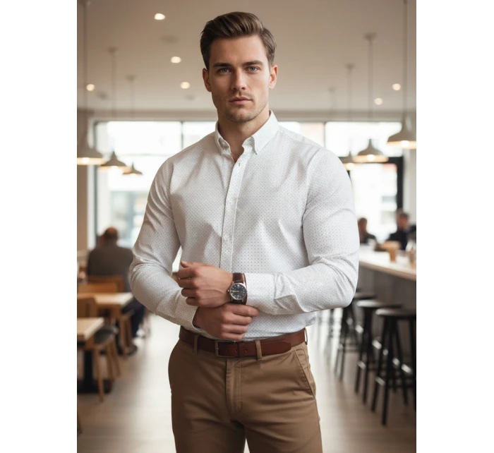 Pánská bílá vzorovaná košile slim fit FashionStreet DX2694 Pánská bílá vzorovaná košile slim fit FashionStreet DX2694