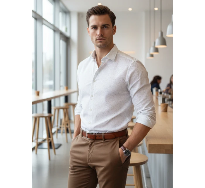 Pánská bílá vzorovaná košile slim fit FashionStreet DX2694 Pánská bílá vzorovaná košile slim fit FashionStreet DX2694