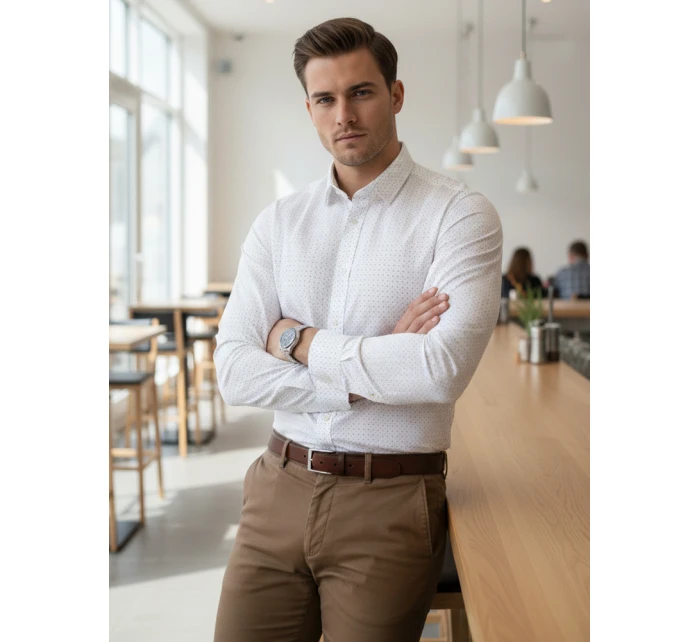 Pánská bílá vzorovaná košile slim fit FashionStreet DX2694 Pánská bílá vzorovaná košile slim fit FashionStreet DX2694