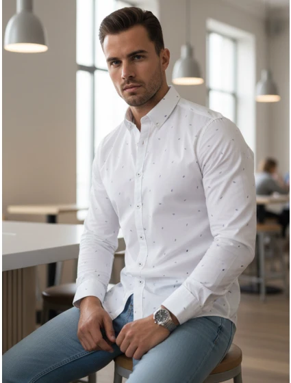 Pánská bílá vzorovaná košile slim fit FashionStreet DX2698 Pánská bílá vzorovaná košile slim fit FashionStreet DX2698