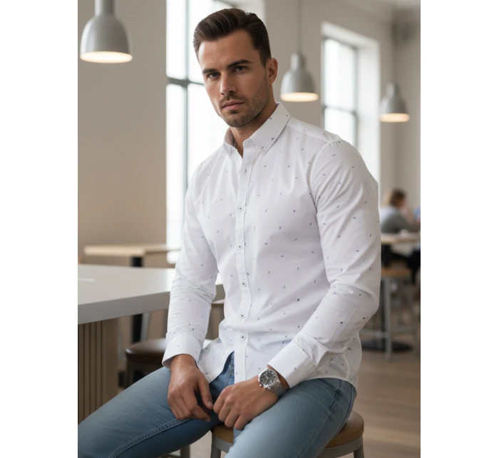 Pánská bílá vzorovaná košile slim fit FashionStreet DX2698 Pánská bílá vzorovaná košile slim fit FashionStreet DX2698