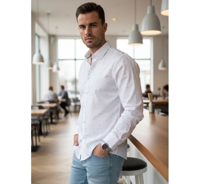 Pánská bílá vzorovaná košile slim fit FashionStreet DX2698 Pánská bílá vzorovaná košile slim fit FashionStreet DX2698