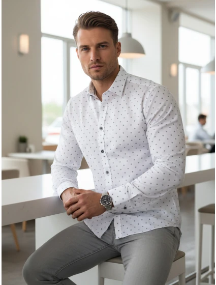 Pánská bílá vzorovaná košile slim fit FashionStreet DX2700 Pánská bílá vzorovaná košile slim fit FashionStreet DX2700