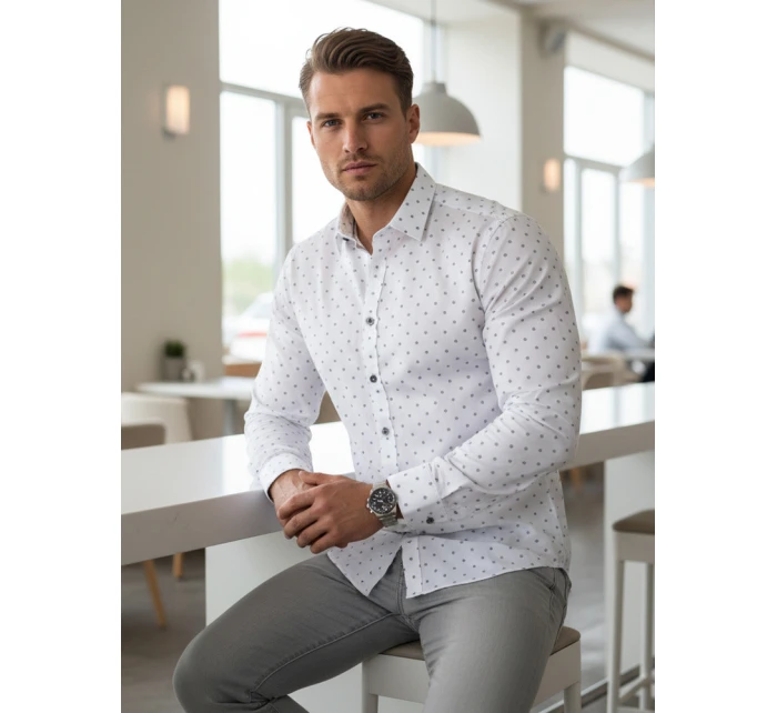 Pánská bílá vzorovaná košile slim fit FashionStreet DX2700 Pánská bílá vzorovaná košile slim fit FashionStreet DX2700