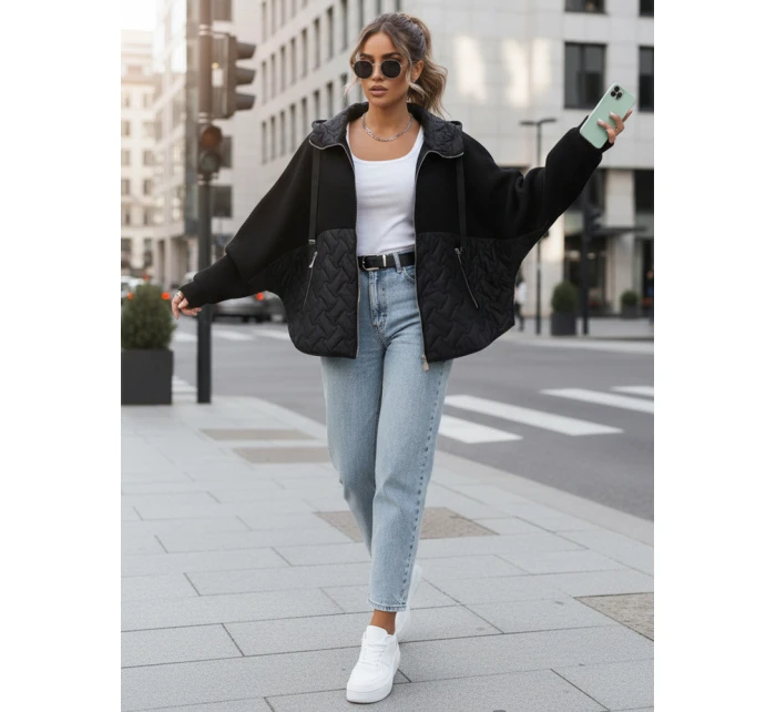 Dámská přechodná bunda oversize s kapucí černá FashionStreet TY5594 Dámská přechodná bunda oversize s kapucí černá FashionStreet TY5594