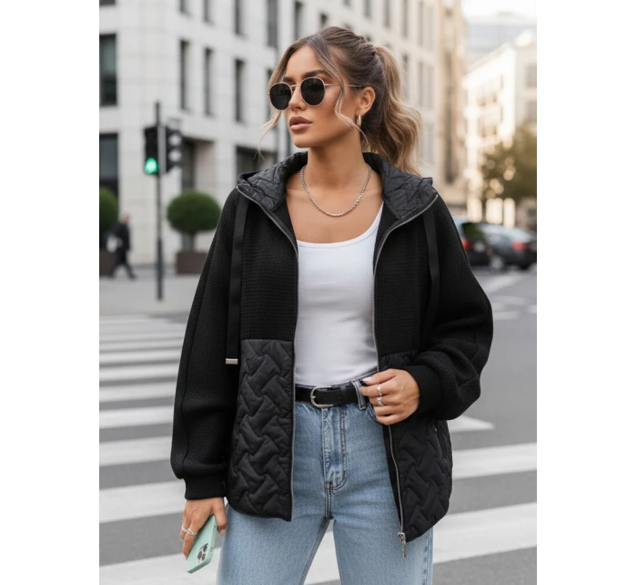 Dámská přechodná bunda oversize s kapucí černá FashionStreet TY5594 Dámská přechodná bunda oversize s kapucí černá FashionStreet TY5594