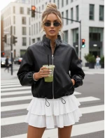 Dámská kožená bunda bomber černá FashionStreet TY5595 Dámská kožená bunda bomber černá FashionStreet TY5595