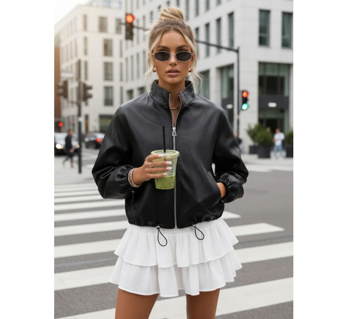 Dámská kožená bunda bomber černá FashionStreet TY5595 Dámská kožená bunda bomber černá FashionStreet TY5595