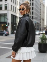 Dámská kožená bunda bomber černá FashionStreet TY5595 Dámská kožená bunda bomber černá FashionStreet TY5595