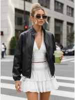 Dámská kožená bunda bomber černá FashionStreet TY5595 Dámská kožená bunda bomber černá FashionStreet TY5595