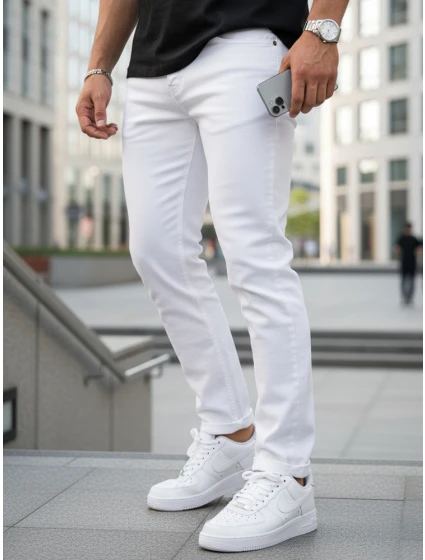 Pánské bílé džíny slim fit FashionStreet UX4477 Pánské bílé džíny slim fit FashionStreet UX4477