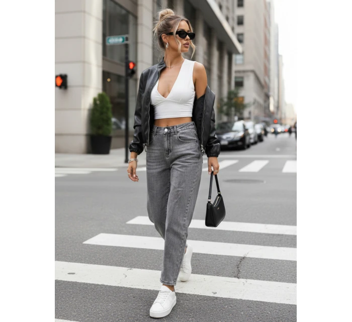 Dámské džíny mom fit s vysokým pasem šedé DSTREET UY2890 Dámské džíny mom fit s vysokým pasem šedé DSTREET UY2890