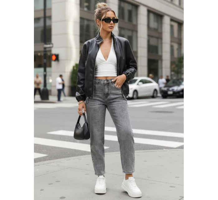 Dámské džíny mom fit s vysokým pasem šedé DSTREET UY2890 Dámské džíny mom fit s vysokým pasem šedé DSTREET UY2890